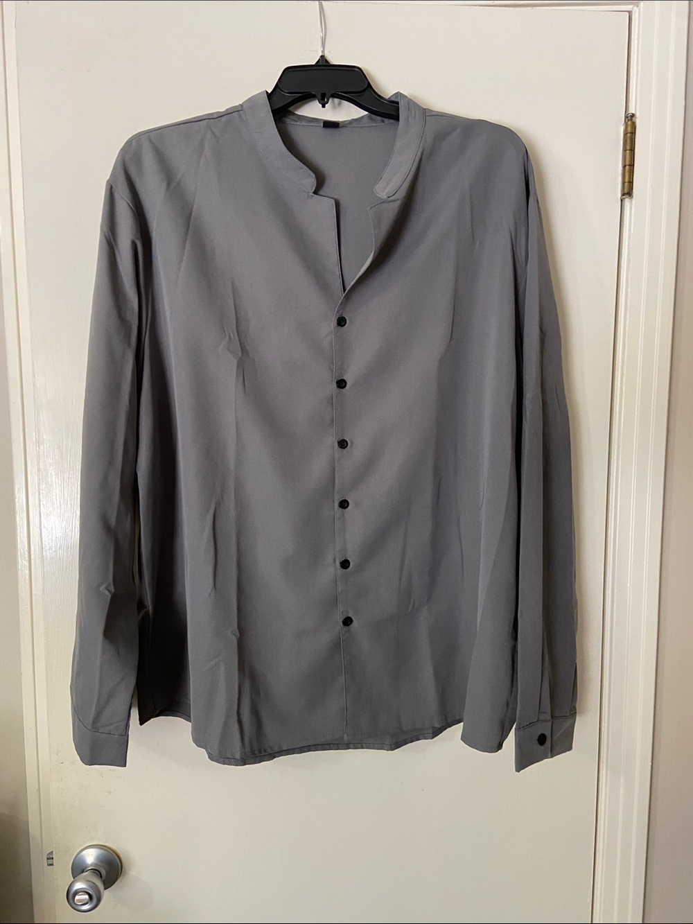 Men's Slate Gray Band-Collar Dress Shirt